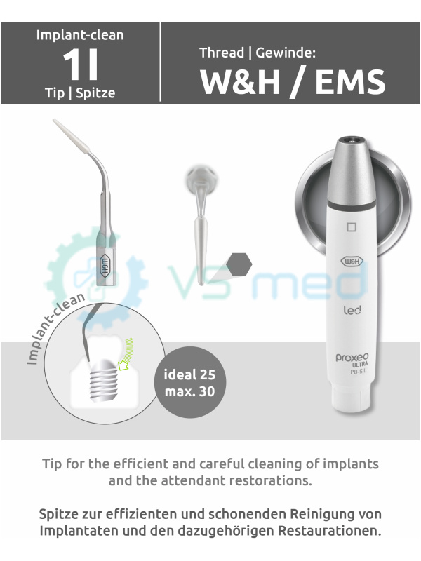 Σετ άκρων 1L (3 τεμάχια) (σπείρωμα W&H/EMS) Καθαρισμός εμφυτευμάτων με εναλλάκτη άκρων
